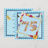 75th誕生日パーティー招待の花、蝶 招待状 (正面/裏面)