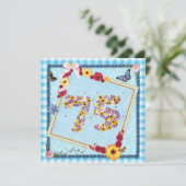 75th誕生日パーティー招待の花、蝶 招待状 (スタンド正面)