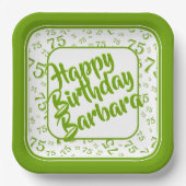 75th誕生日パーティー番号パターングリーン/ホワイト ペーパープレート (正面)