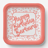 75th誕生日パーティー番号パターンコーラルホワイト ペーパープレート (正面)