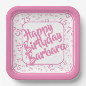 75th誕生日パーティー番号パターンピンクホワイト ペーパープレート (正面)