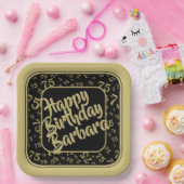 75th誕生日パーティー番号パターンブラック/金ゴールド ペーパープレート (パーティー)