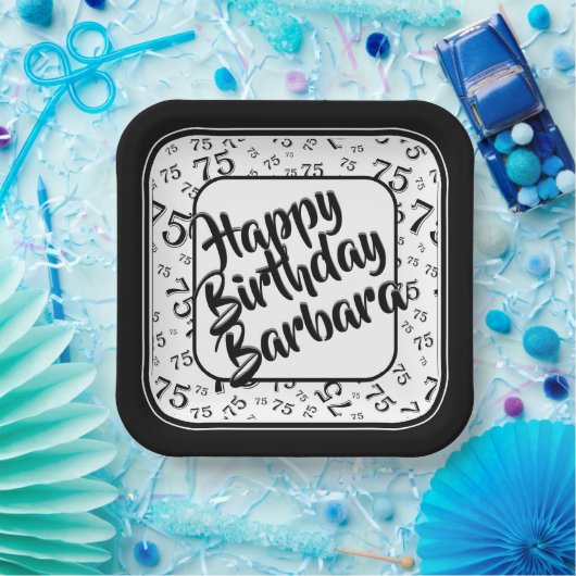 75th誕生日パーティー番号パターン白黒 ペーパープレート (パーティー)