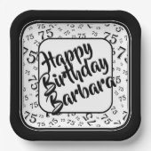 75th誕生日パーティー番号パターン白黒 ペーパープレート (正面)