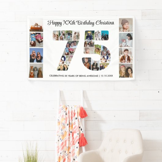 75th誕生日パーティー番号75フォトコラージュ 横断幕 (インサイチュ)