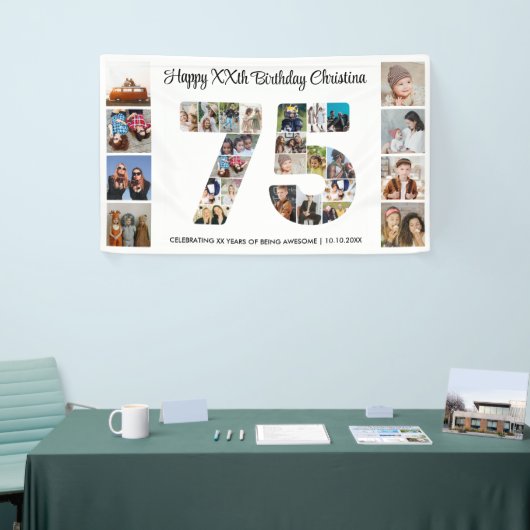 75th誕生日パーティー番号75フォトコラージュ 横断幕 (トレードショー)
