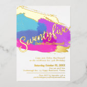 75th誕生日パーティー金ゴールド写真明るい抽象芸術アート 箔招待状 (正面)