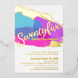 75th誕生日パーティー金ゴールド写真明るい抽象芸術アート 箔招待状
