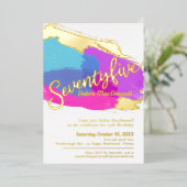 75th誕生日パーティー金ゴールド写真明るい抽象芸術アート 箔招待状 (立ち正面)