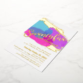 75th誕生日パーティー金ゴールド写真明るい抽象芸術アート 箔招待状 (回転した状態)