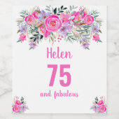 75th誕生日ピンクのフローラワインラベル ワインラベル (シングルラベル)