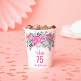 75th誕生日ピンクのフローラ紙カップ 紙コップ