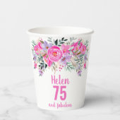 75th誕生日ピンクのフローラ紙カップ 紙コップ (裏面)