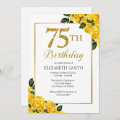 75th誕生日招待状テンプレートイエローローズ 招待状 (正面/裏面)