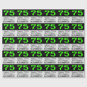 75th誕生日 – ネルディ/オタク系のスタイル「75」と名前 ラッピングペーパー