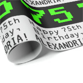 75th誕生日 – ネルディ/オタク系のスタイル「75」と名前 ラッピングペーパー (ロールコーナー)