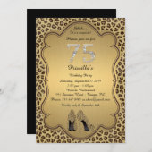 75th，誕生日パーティー，75th，チーターハイヒール靴 招待状 (正面/裏面)