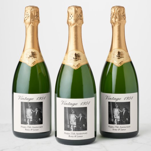 75th Anniversary Gift Personalized Wedding Photo スパークリングワインラベル (ボトル)