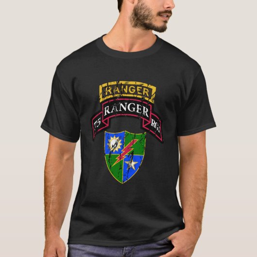 75th Army Ranger Shirt Scroll Tab 動揺して Dui Tシャツ (正面)