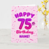 75th Birthday, Balloon Number, Customizable Name カード (黄色い花)