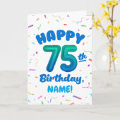 75th Birthday, Balloon Number, Customizable Name カード (黄色い花)
