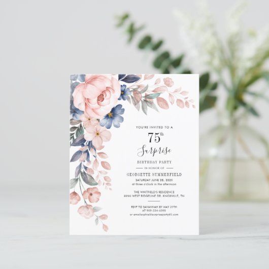 75th Birthday Botanical Floral Party Invitation (スタンド正面)