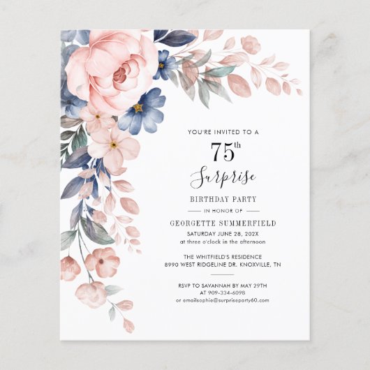 75th Birthday Botanical Floral Party Invitation (正面)
