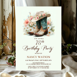 75th Birthday Cowgirl Boots and Hat Birthday Party 招待状