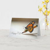 75th Birthday Monarch Butterfly On a Pencil カード (黄色い花)