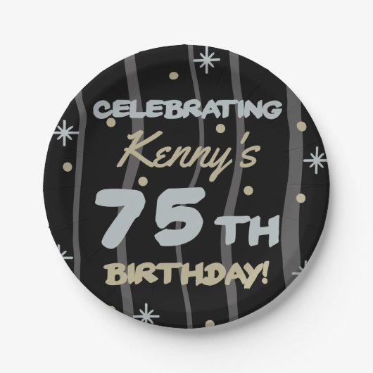 75th Birthday Partyお名前の追加 ペーパープレート (正面)