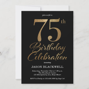 75th Birthday Partyブラック&金ゴールド 招待状