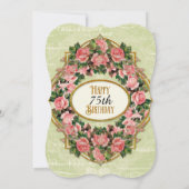 75th Birthday Party金ゴールドグリッターヴィンテージバラ 招待状 (裏面)