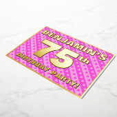 75th Birthday Party —おもしろいピンクのハートとストライプ 箔招待状 (回転した状態)