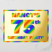 75th Birthday Party —おもしろい、レインボースペクトル「75」 箔招待状 (正面)
