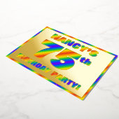 75th Birthday Party —おもしろい、レインボースペクトル「75」 箔招待状 (回転した状態)