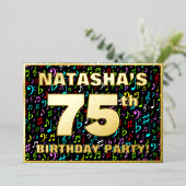 75th Birthday Party —おもしろい、音楽カラフル記号 箔招待状 (立ち正面)