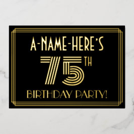 75th Birthday Party —アールデコスタイル「75」 +名前 箔招待状