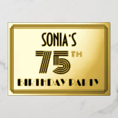 75th Birthday Party —アールデコスタイル「75」 & Name 箔招待状 (正面)