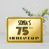 75th Birthday Party —アールデコスタイル「75」 & Name 箔招待状 (立ち正面)
