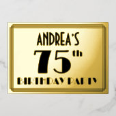 75th Birthday Party —アールデコ検索「75」 +名前 箔招待状 (正面)