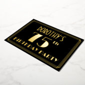 75th Birthday Party:アールデコ「75」、名前つき 箔招待状 (回転した状態)