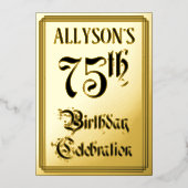 75th Birthday Party – スクリプエレガントト+名前をカスタムする 箔招待状 (正面)
