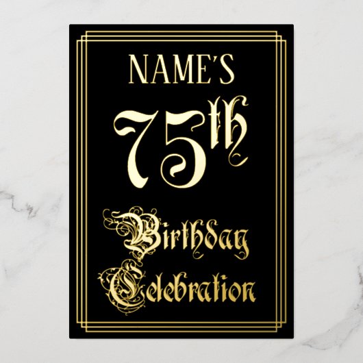 75th Birthday Party – スクリプファンシートと名前をカスタムする 箔招待状 (正面)