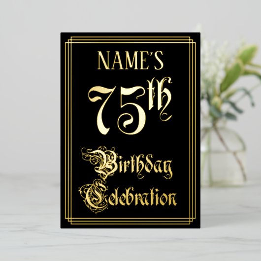 75th Birthday Party – スクリプファンシートと名前をカスタムする 箔招待状 (立ち正面)