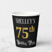 75th Birthday Party – スクリプファンシート、フェイク金ゴールド・ルック 紙コップ (正面)