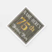 75th Birthday Party — フェイク金ゴールド&ウッドフェイク・ルックス スタンダードランチョンナプキン (角)