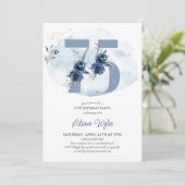 75th Birthday Party Coastal Blue Floral Number 75 招待状 (スタンド正面)