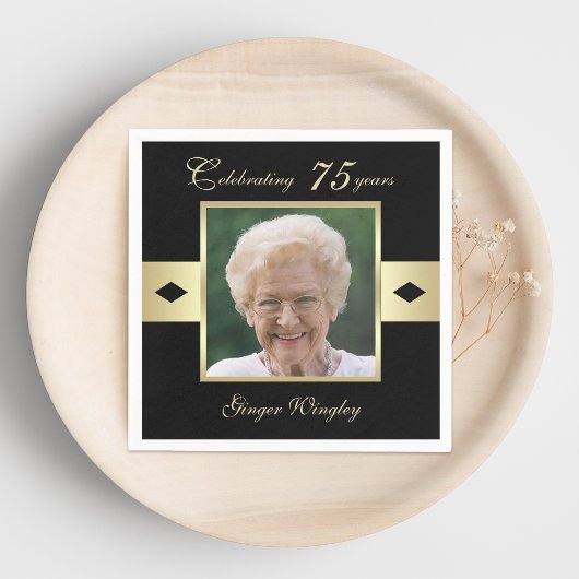 75th Birthday Party Photo on Black紙 スタンダードカクテルナプキン