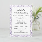 75th Birthday Party Purple/White Number Pattern 招待状 (スタンド正面)