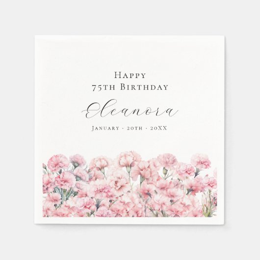 75th Birthday Pink Carnation January Birth Flower スタンダードカクテルナプキン (正面)